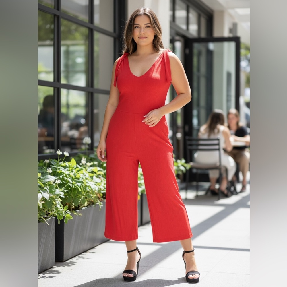 NEW•L-1X•Sugared + Bronzed Renee Red Soft & Comfy Wide Legged Jumpsuit